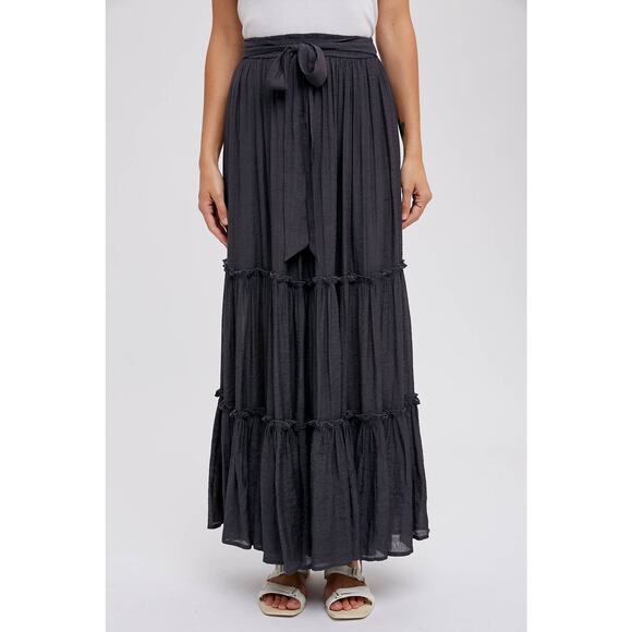 Bohemian Maxi Skirt-Flowy & Tiered Charcoal Versatile - Picture 2 of 11